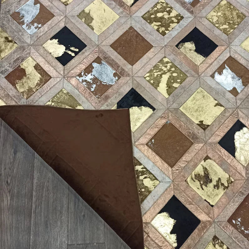 Mix Color 100% Genuine Cowhide Patchwork Rug, Handmade Natural Cow Skin Carpet