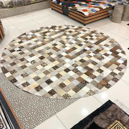 Mix Color 100% Natural Cow Skin Carpet, Cowhide Round Rug for Home Decor, Cow Hide Patchwork Rug