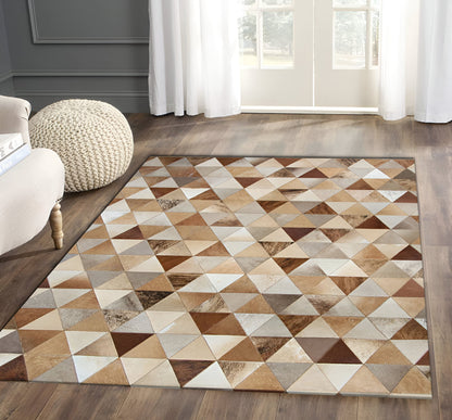 Mix Color Brown Cowhide Patchwork Rug for Living Room, Natural Handmade Area Rug