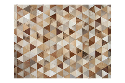 Mix Color Brown Cowhide Patchwork Rug for Living Room, Natural Handmade Area Rug
