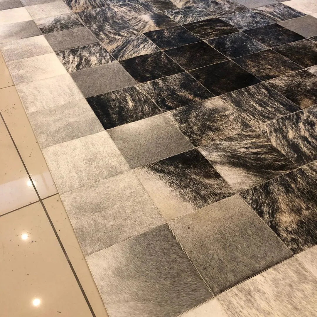 Mixed Color Cowhide Area Rug Handmade Scandinavian Rug Elegant Non Slip Rug