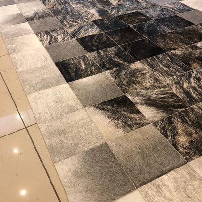 Mixed Color Cowhide Area Rug Handmade Scandinavian Rug Elegant Non Slip Rug