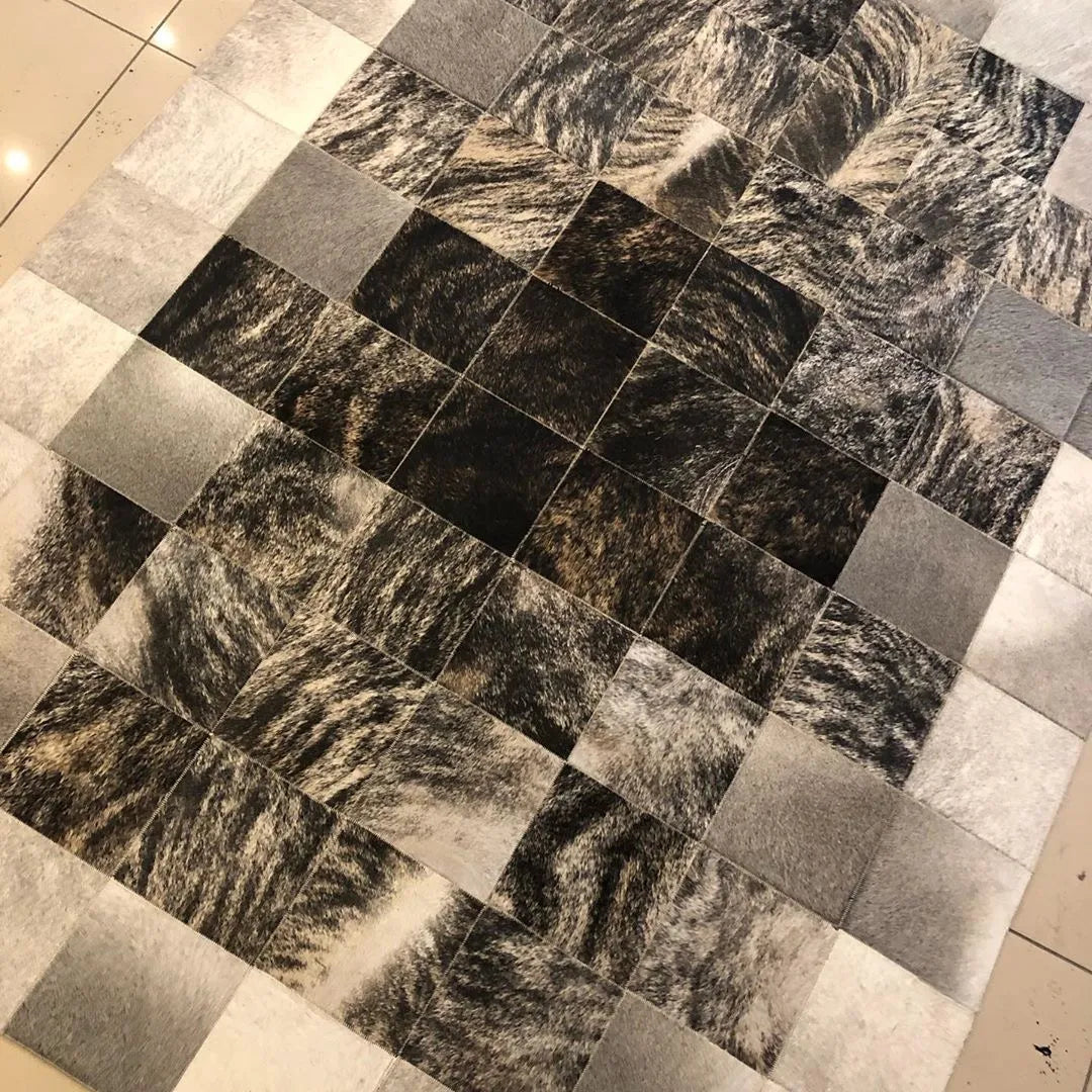 Mixed Color Cowhide Area Rug Handmade Scandinavian Rug Elegant Non Slip Rug