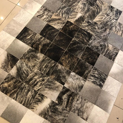 Mixed Color Cowhide Area Rug Handmade Scandinavian Rug Elegant Non Slip Rug