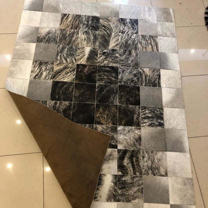 Mixed Color Cowhide Area Rug Handmade Scandinavian Rug Elegant Non Slip Rug