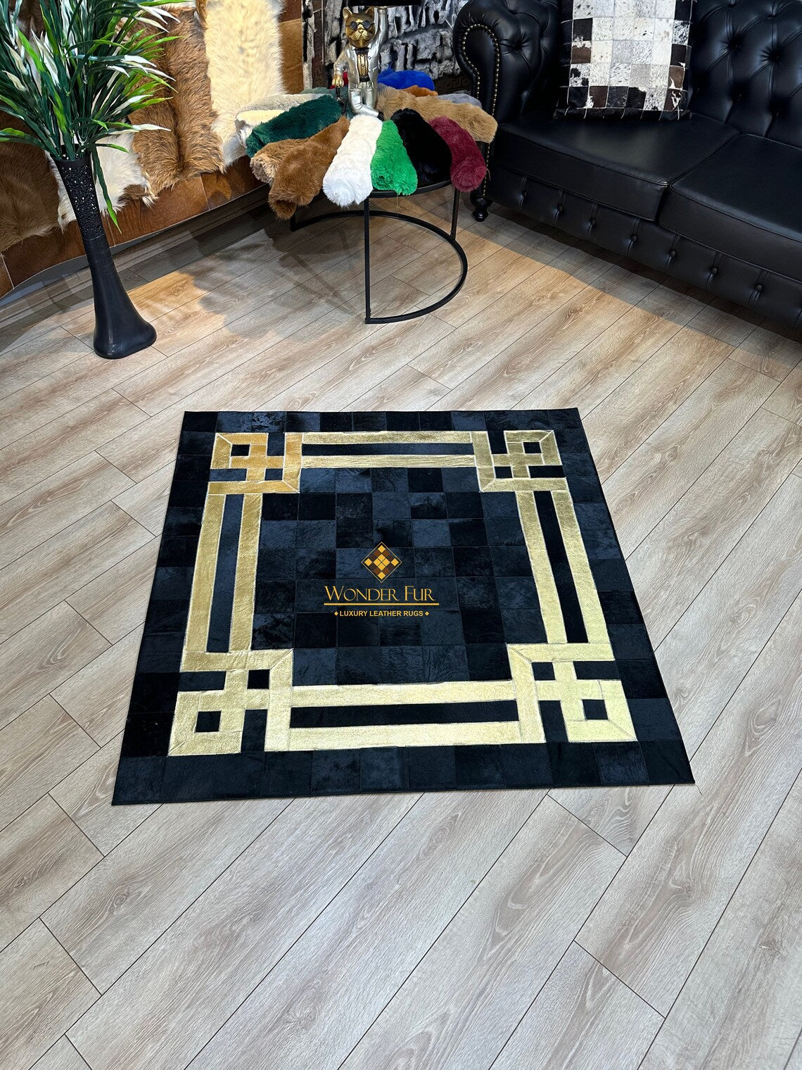 Modern Decorative Original Cowhide Area Rug , Luxury Handmade Leather