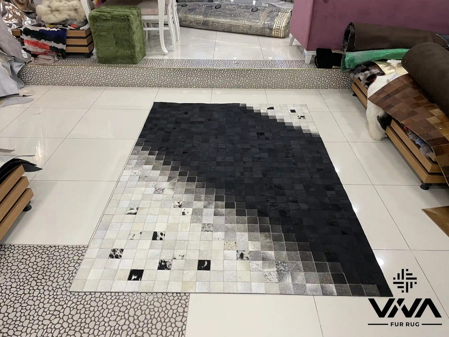 Modern Designed White and Black Natural Cow Skin Area 5x7 Rug