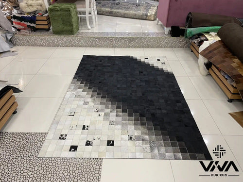 Modern Designed White and Black Natural Cow Skin Area 5x7 Rug