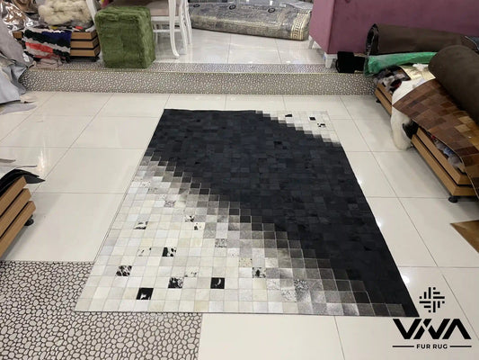 Modern Designed White and Black Natural Cow Skin Area 5x7 Rug