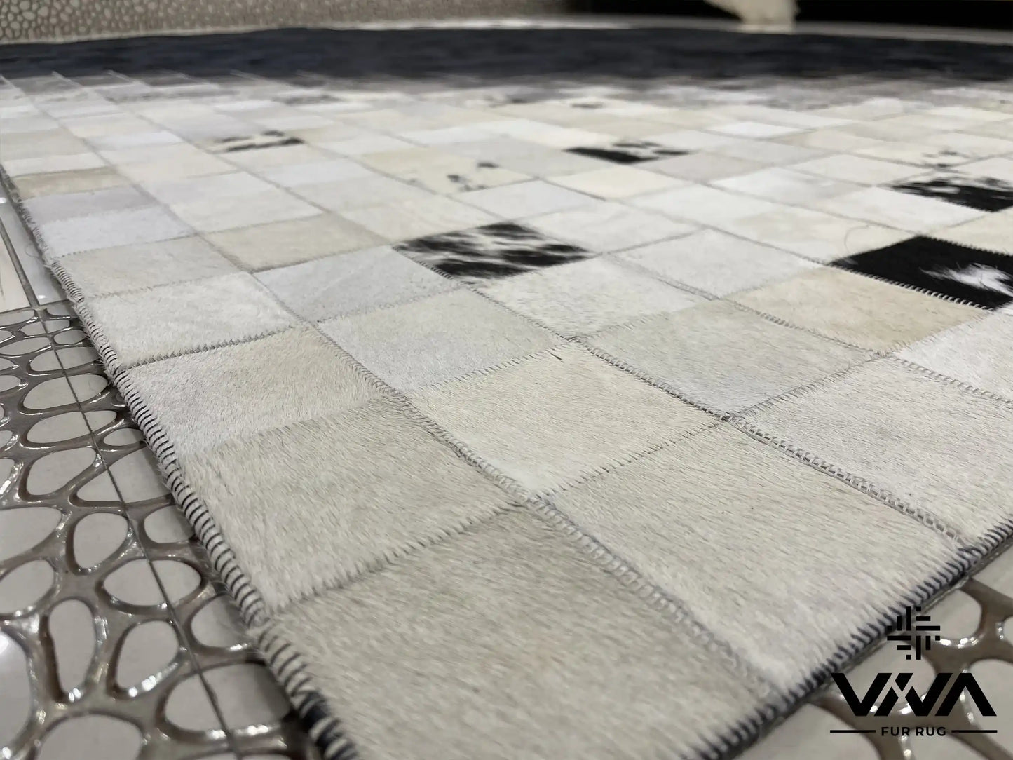 Modern Designed White and Black Natural Cow Skin Area 5x7 Rug