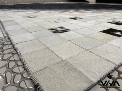 Modern Designed White and Black Natural Cow Skin Area 5x7 Rug