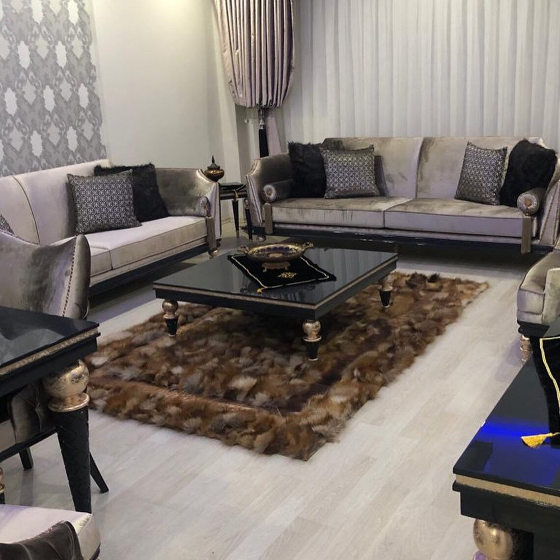 Modern Genuine Brown Fox Fur Living Room Rug ,Handmade Soft Fluffy Rug