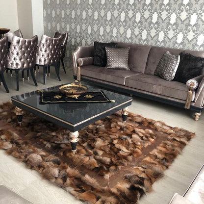 Modern Genuine Brown Fox Fur Living Room Rug ,Handmade Soft Fluffy Rug