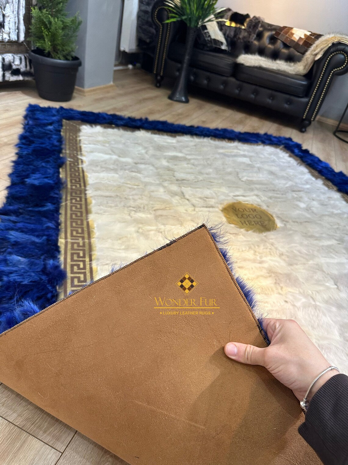 Modern Handmade Customized Real Blue White  8x10 Area Living Room Rug