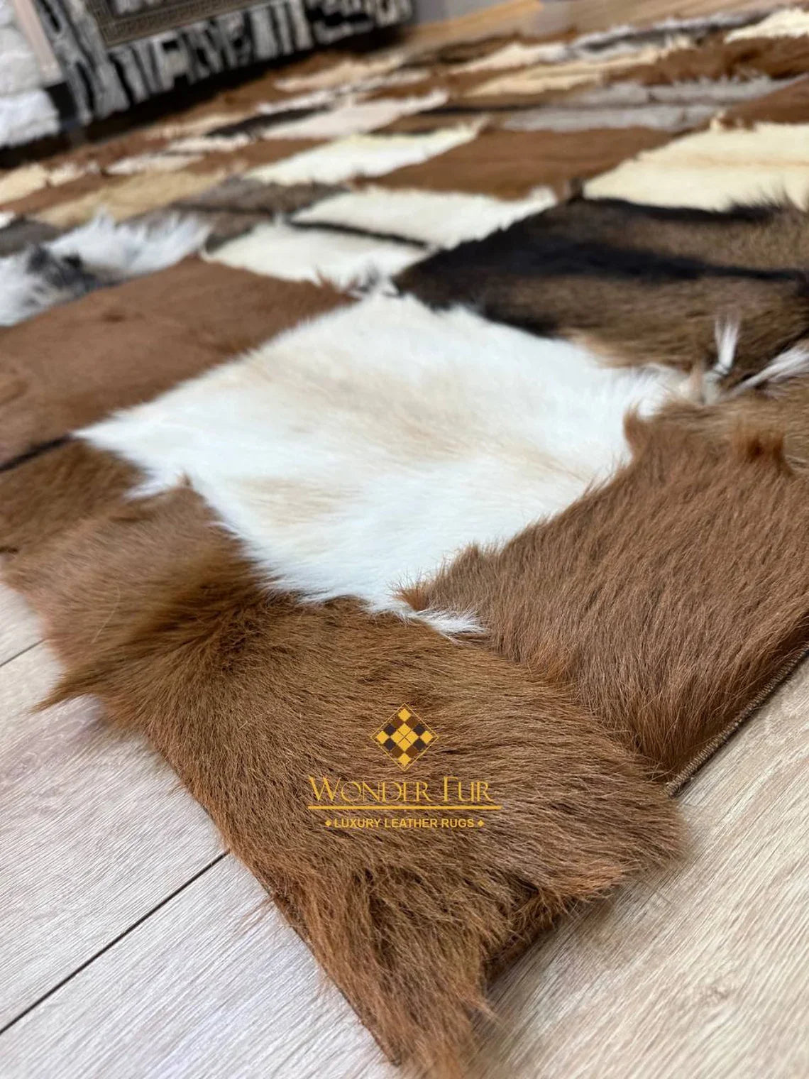 Modern Handmade Multicolor Goatskin Large 10x12 Living Room Fluffy Rug