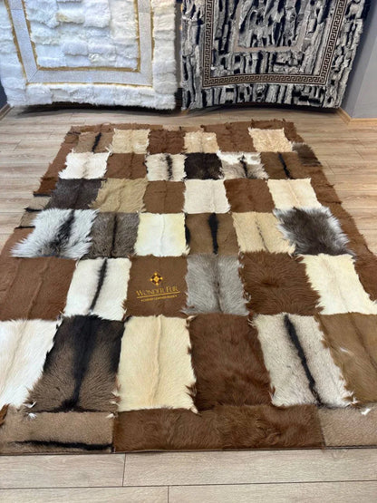 Modern Handmade Multicolor Goatskin Large 10x12 Living Room Fluffy Rug
