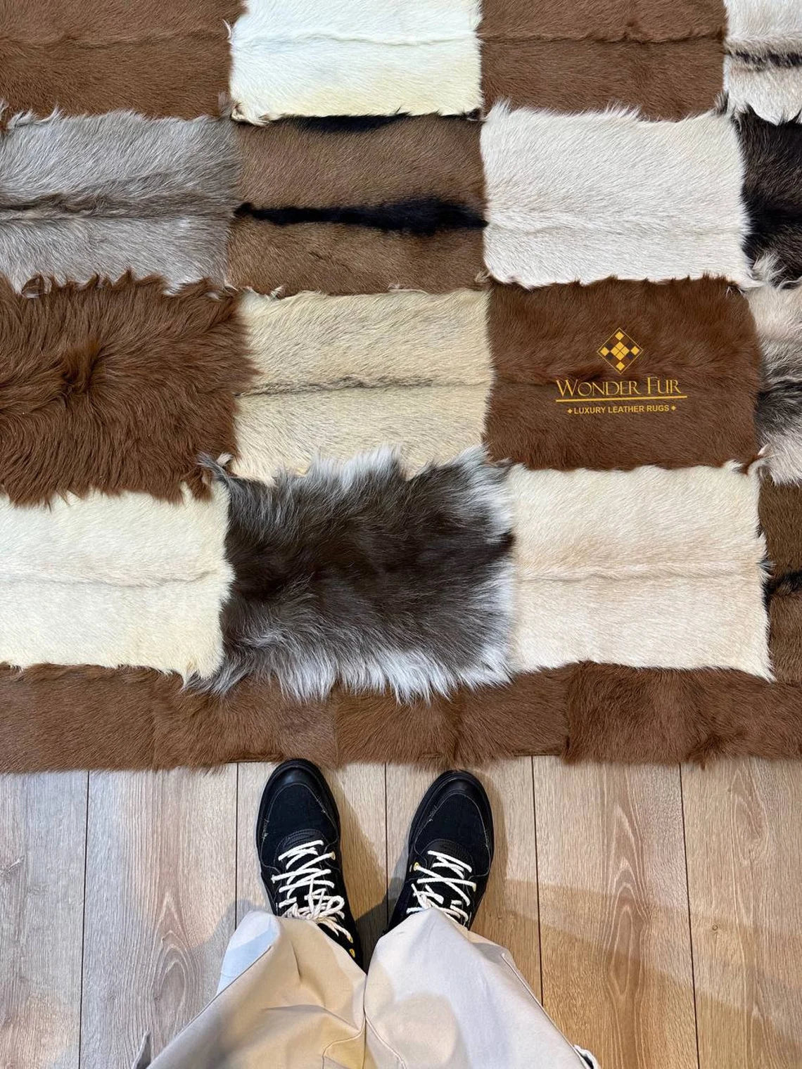 Modern Handmade Multicolor Goatskin Large 10x12 Living Room Fluffy Rug