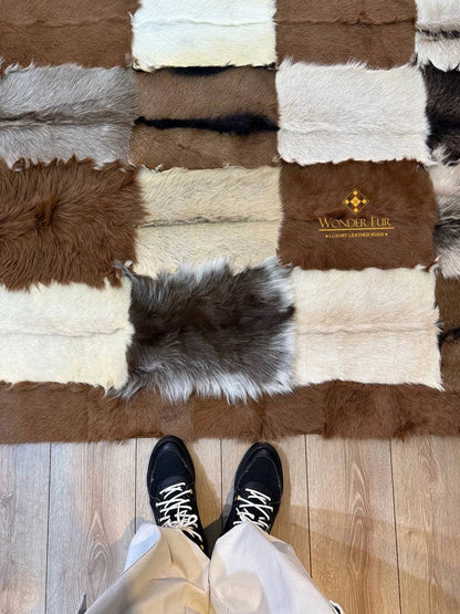 Modern Handmade Multicolor Goatskin Large 10x12 Living Room Fluffy Rug