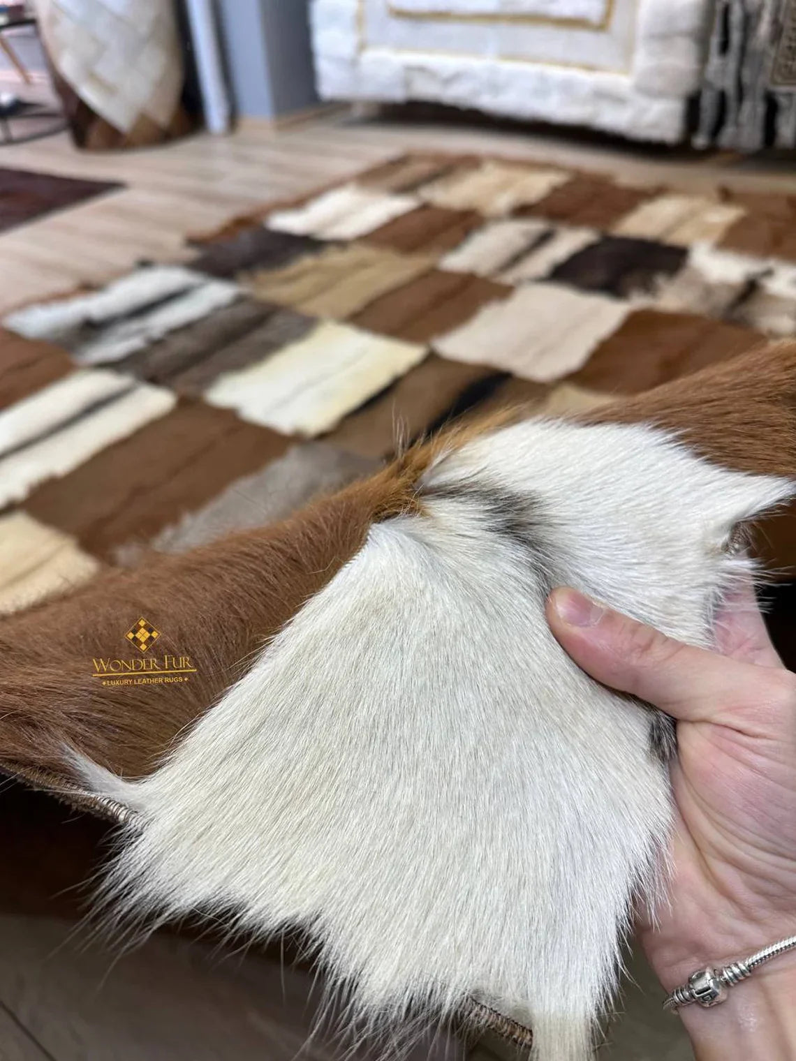 Modern Handmade Multicolor Goatskin Large 10x12 Living Room Fluffy Rug