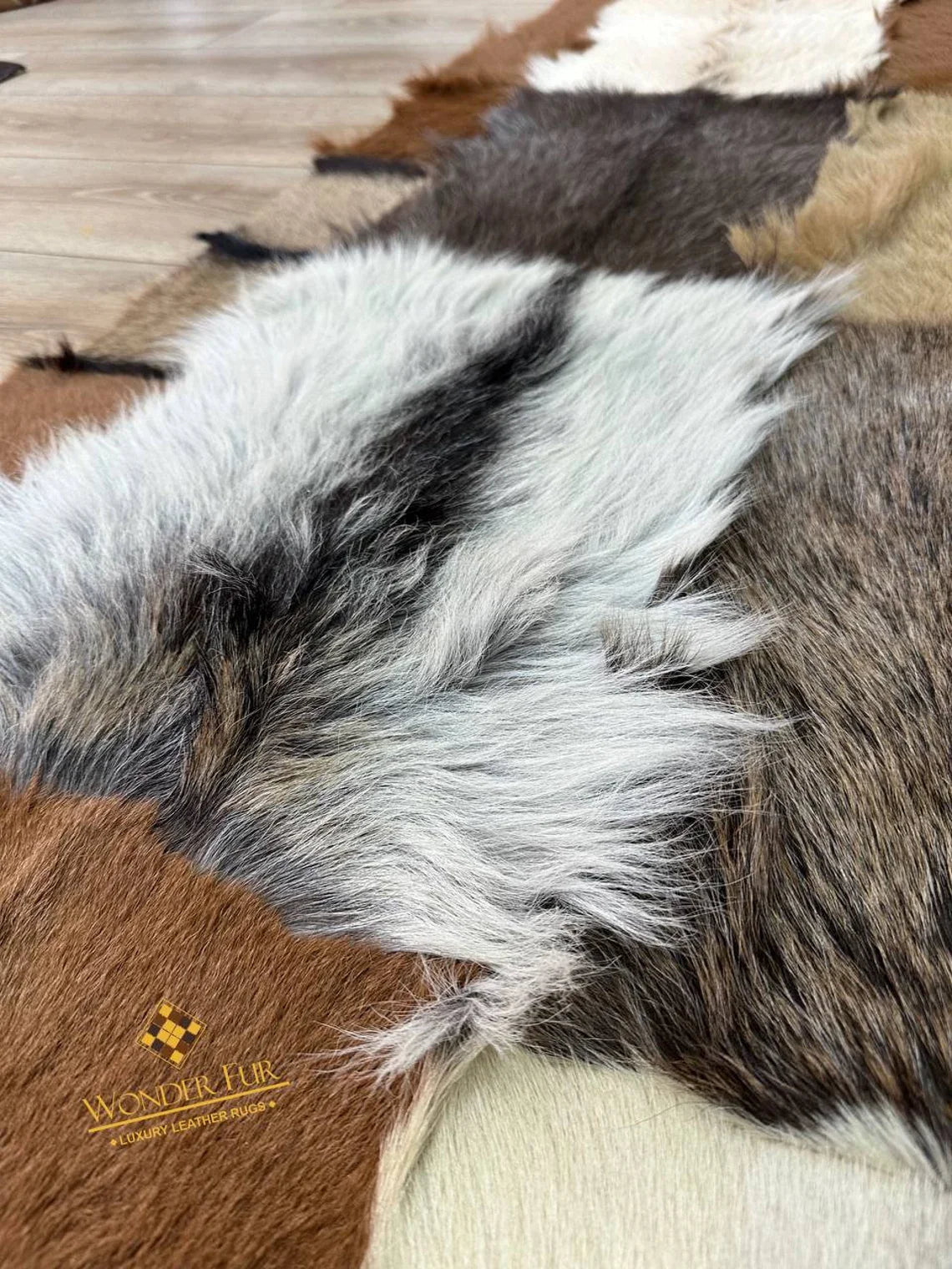 Modern Handmade Multicolor Goatskin Large 10x12 Living Room Fluffy Rug