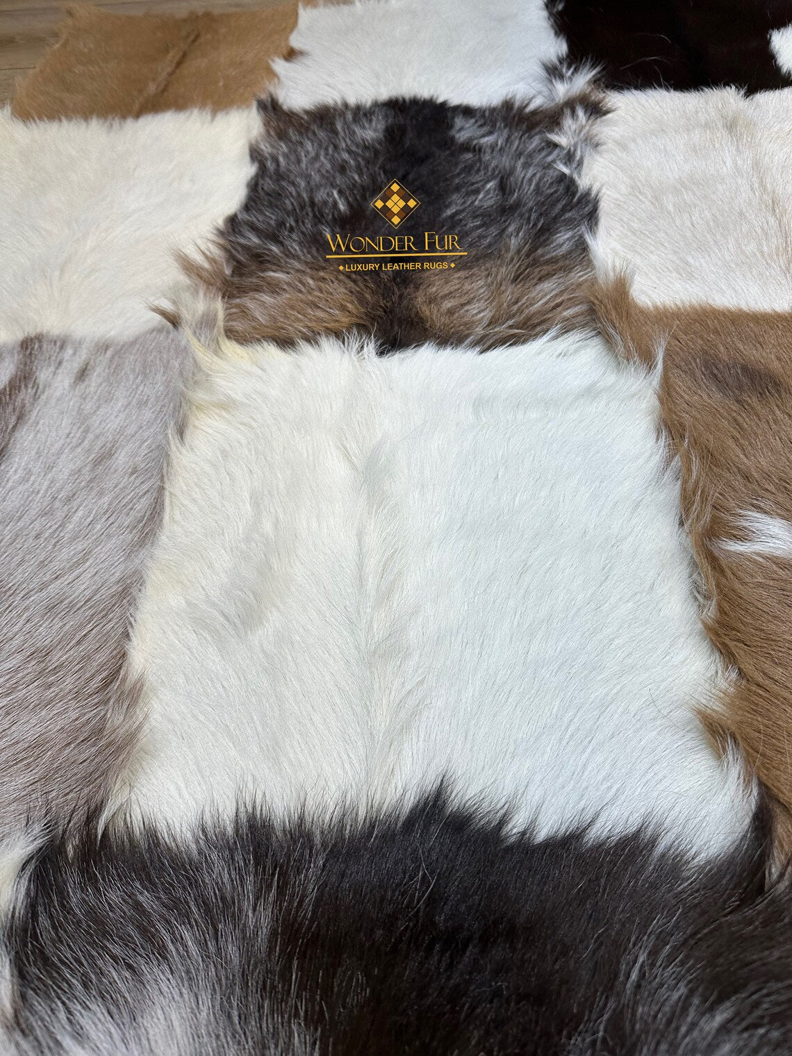 Modern Handmade Multicolor Goatskin Soft Rug , Luxury Fluffy Area Rug