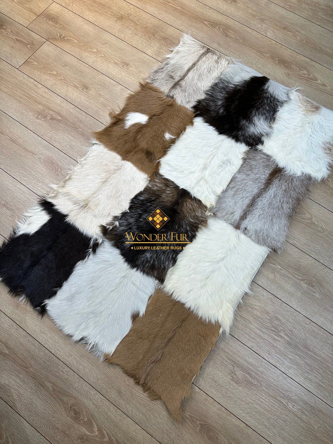 Modern Handmade Multicolor Goatskin Soft Rug , Luxury Fluffy Area Rug