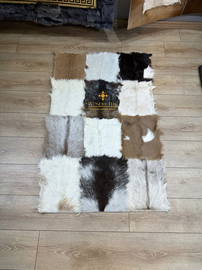 Modern Handmade Multicolor Goatskin Soft Rug , Luxury Fluffy Area Rug