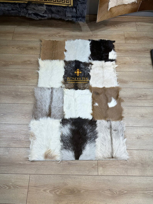 Modern Handmade Multicolor Goatskin Soft Rug , Luxury Fluffy Area Rug