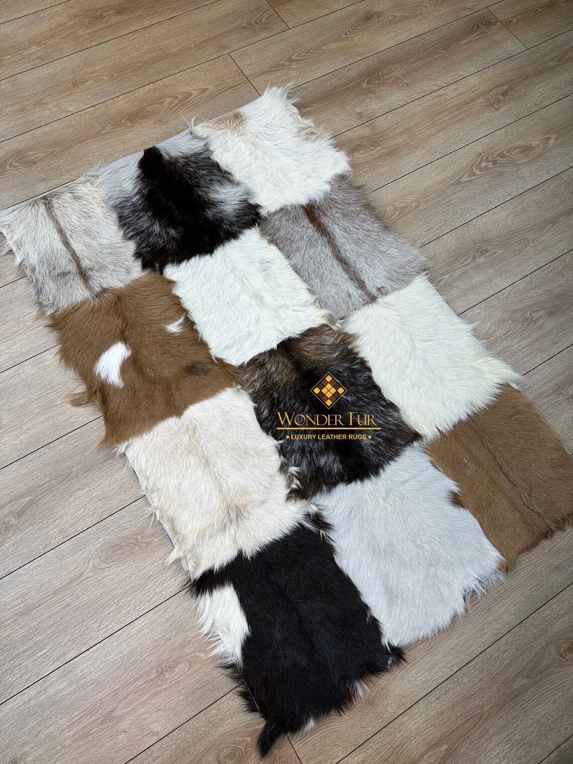 Modern Handmade Multicolor Goatskin Soft Rug , Luxury Fluffy Area Rug