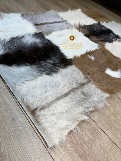Modern Handmade Multicolor Goatskin Soft Rug , Luxury Fluffy Area Rug