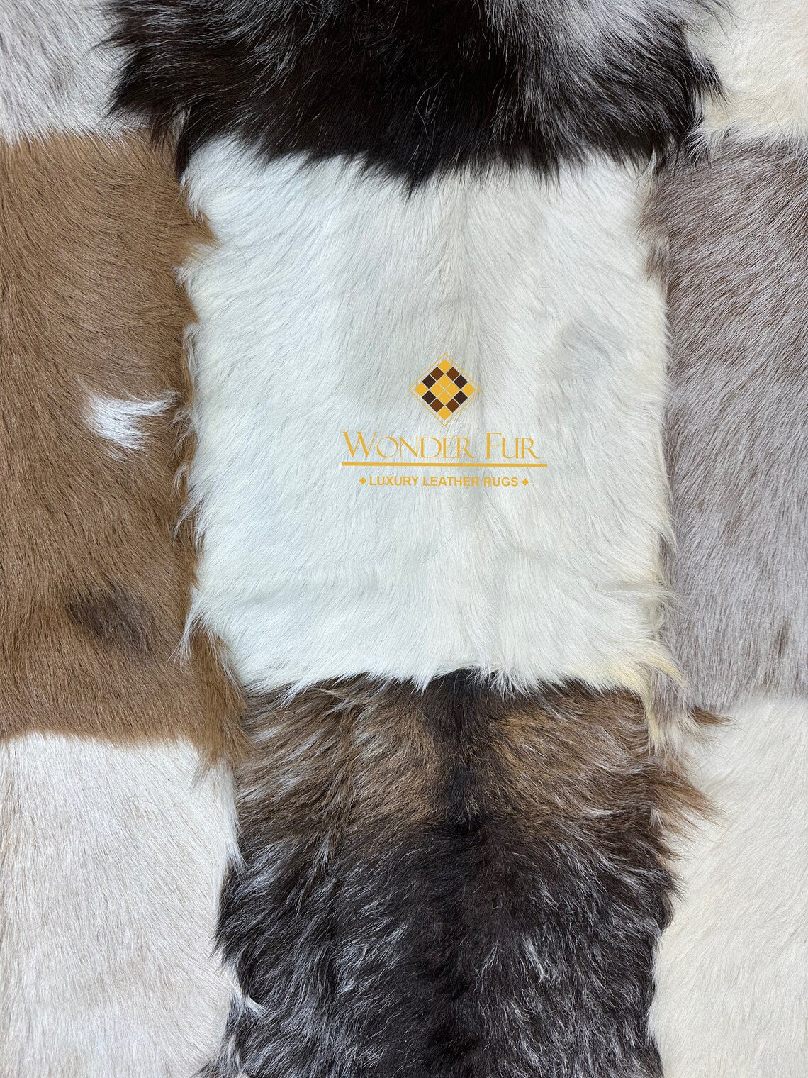Modern Handmade Multicolor Goatskin Soft Rug , Luxury Fluffy Area Rug