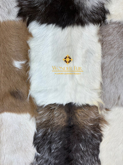 Modern Handmade Multicolor Goatskin Soft Rug , Luxury Fluffy Area Rug