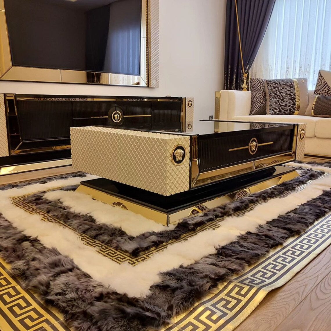 Modern Handmade White Gray 5x7 Sheepskin Area Living Room ,Natural Rug