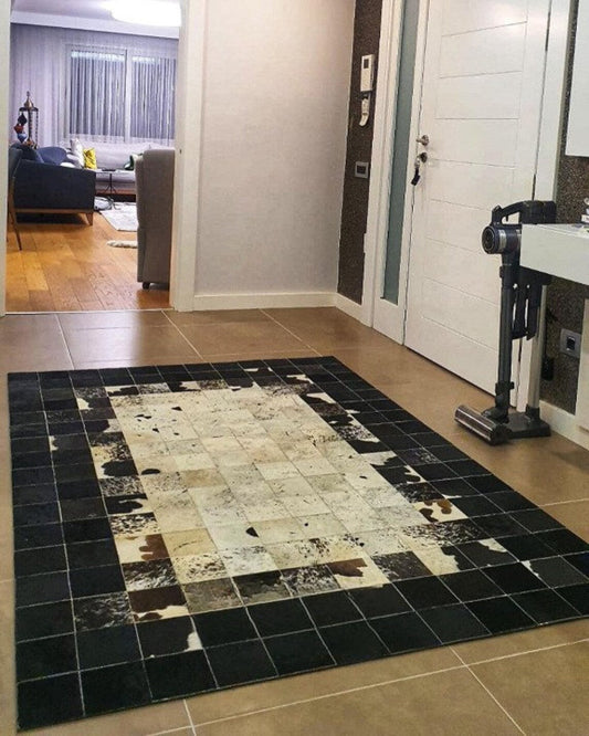 Modern Home Decor Black And Beige Real Cowhide Corridor Handmade Rug