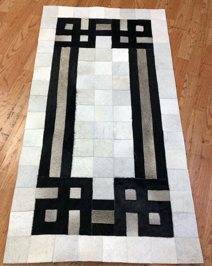 Modern Patchwork Black And White Real Cowhide Office 3x5 Leather Rug