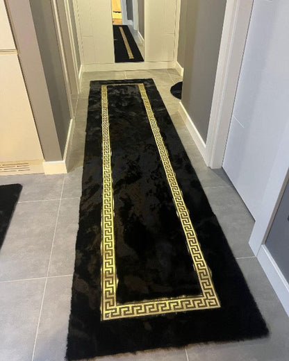 Modern Plush Black Gold Faux Fur Corridor And Kitchen Rug,Handmade Rug
