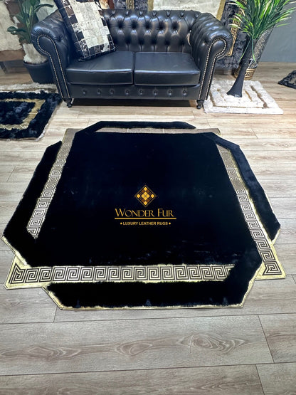 Modern Plush Extra Soft Black And Gold Faux Fur Large Living Room Rug