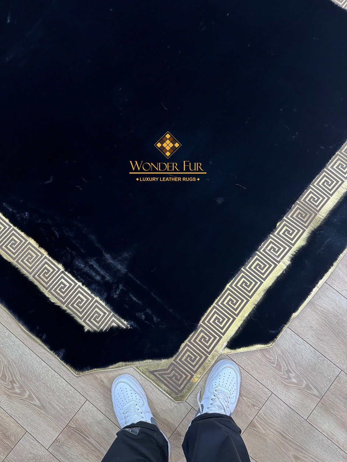 Modern Plush Extra Soft Black And Gold Faux Fur Large Living Room Rug