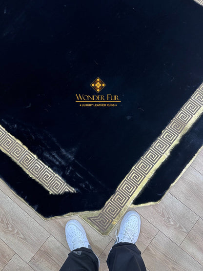 Modern Plush Extra Soft Black And Gold Faux Fur Large Living Room Rug