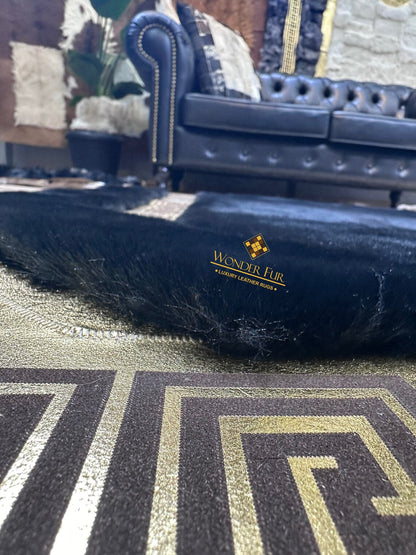 Modern Plush Extra Soft Black And Gold Faux Fur Large Living Room Rug
