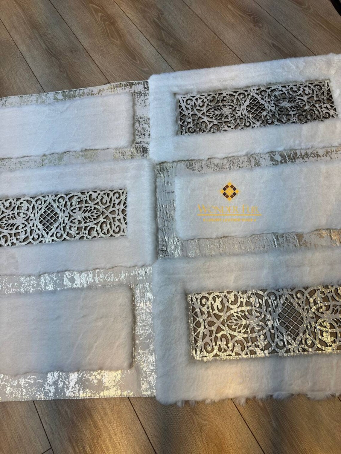 Modern Soft Elegant White Faux Fur Bedroom Rug , Handmade Luxury Rug