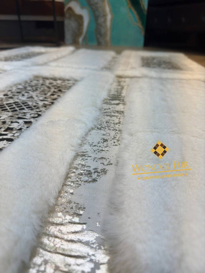 Modern Soft Elegant White Faux Fur Bedroom Rug , Handmade Luxury Rug