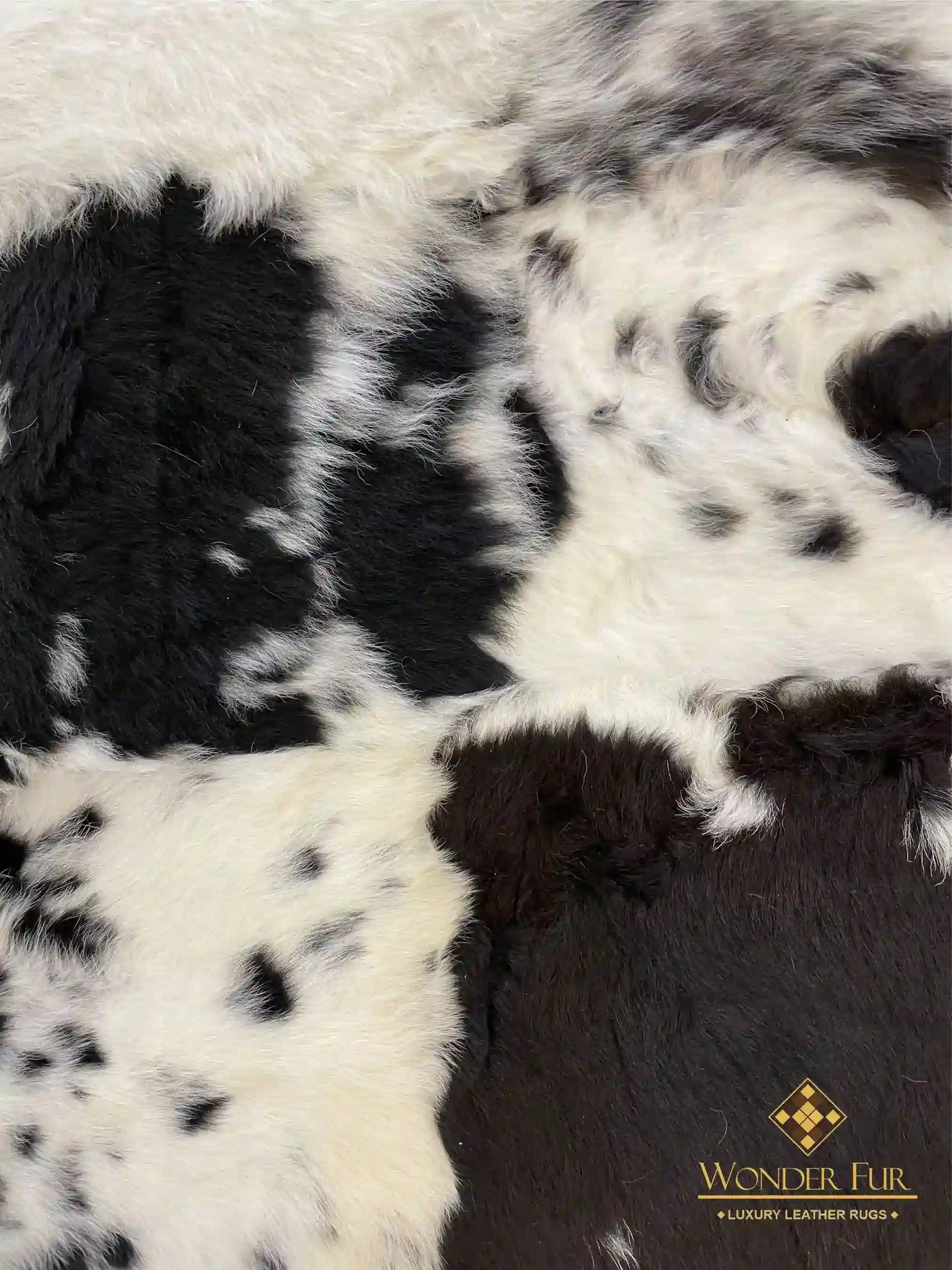 Unique Handmade Black White Natural Sheepskin Office Soft Fluffy Rug