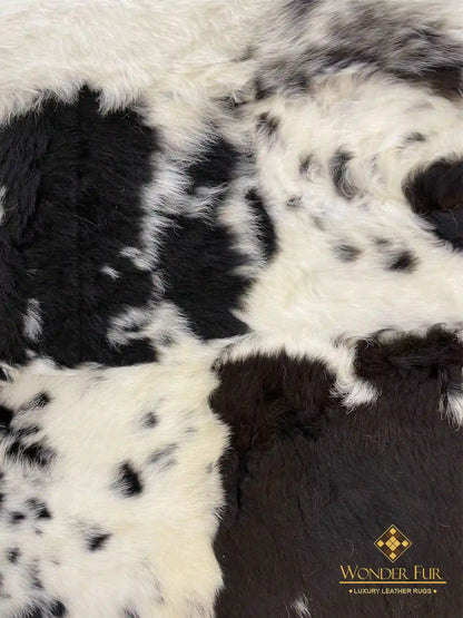 Unique Handmade Black White Natural Sheepskin Office Soft Fluffy Rug