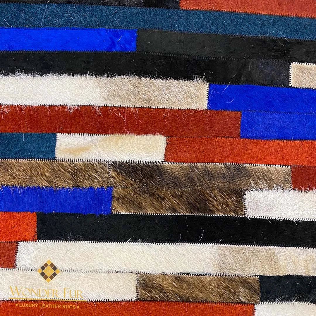 Multi Colored Natural Handmade Cowhide Patchwork Rug for Child Room