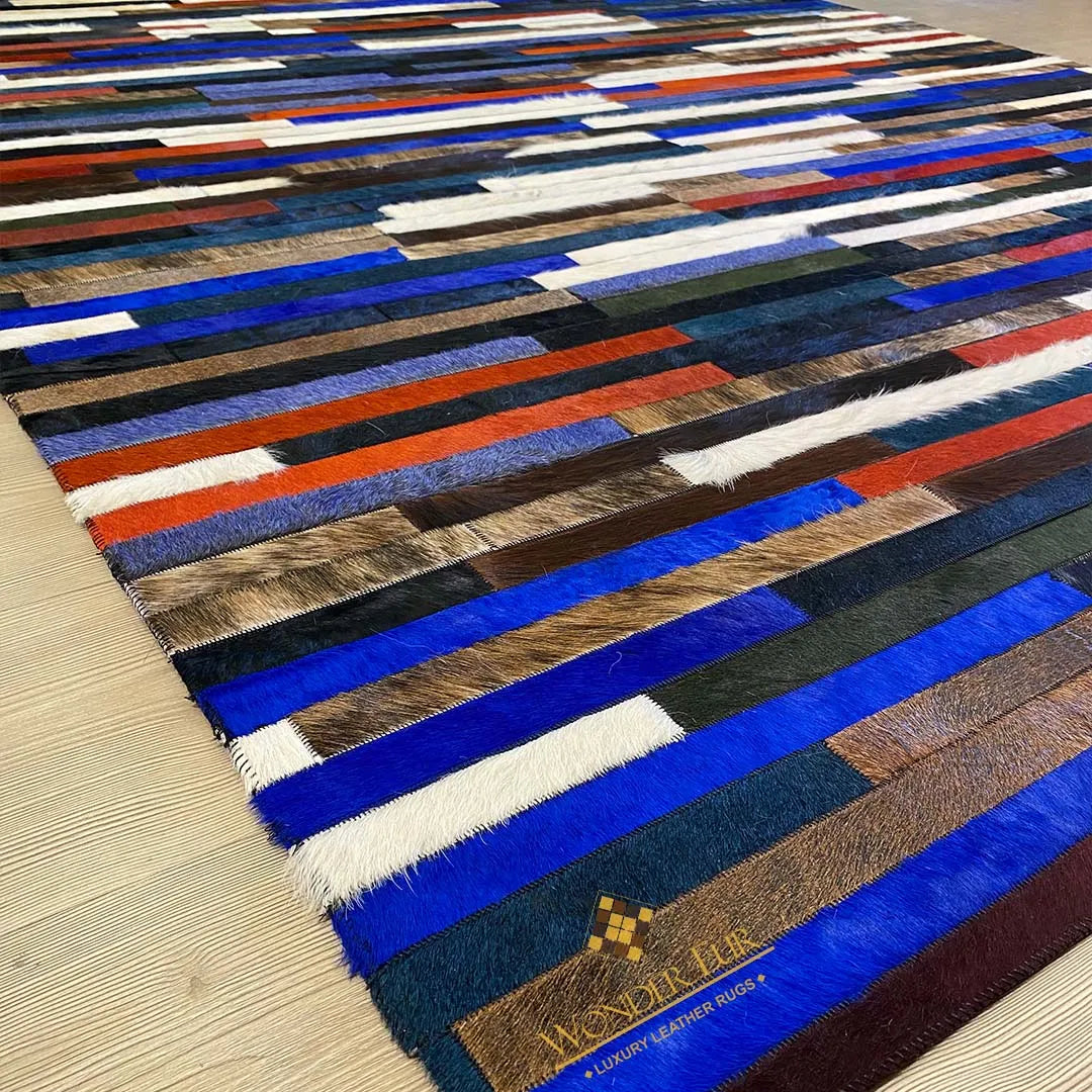 Multi Colored Natural Handmade Cowhide Patchwork Rug for Child Room