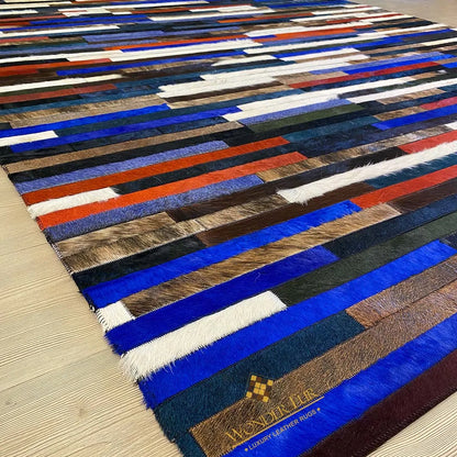 Multi Colored Natural Handmade Cowhide Patchwork Rug for Child Room