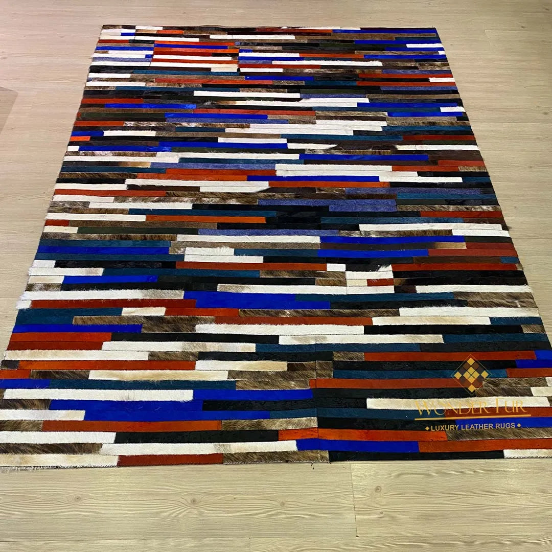 Multi Colored Natural Handmade Cowhide Patchwork Rug for Child Room