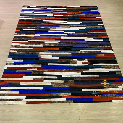 Multi Colored Natural Handmade Cowhide Patchwork Rug for Child Room