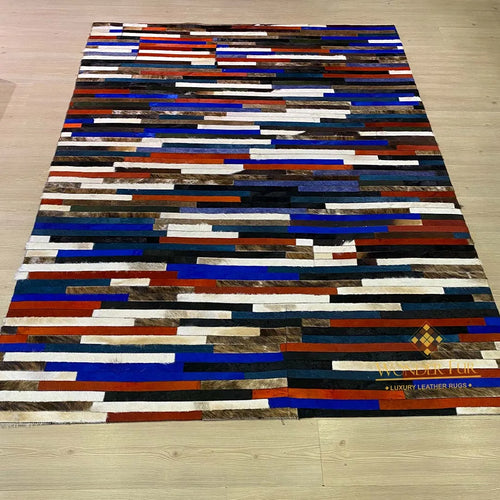 Multi Colored Natural Handmade Cowhide Patchwork Rug for Child Room